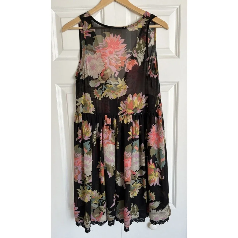 Maeve Anthropologie Violette Floral Chiffon Mini Dress Sheer Size S Sleeveless - Picture 4 of 11